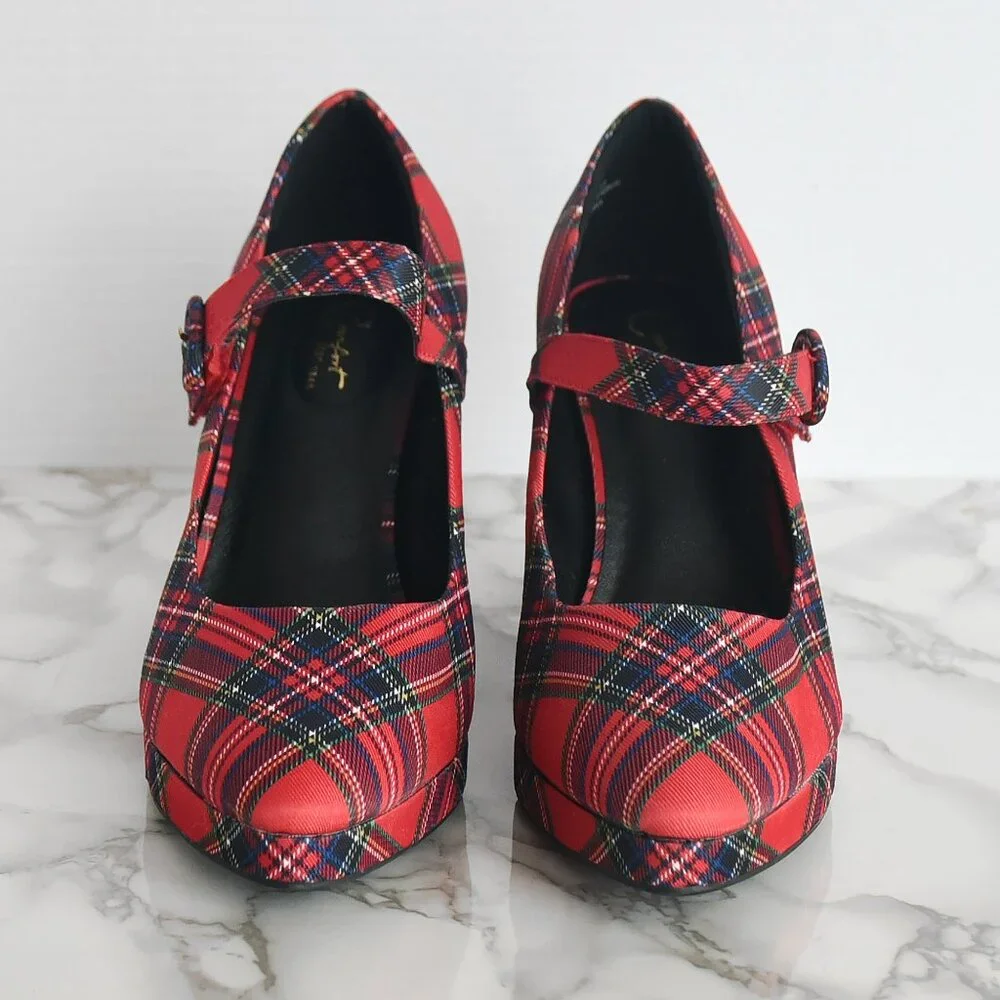CComfort est 1946 Tartan Christmas Red Plaid Pumps Heels Size 11 M - Picture 3 of 8